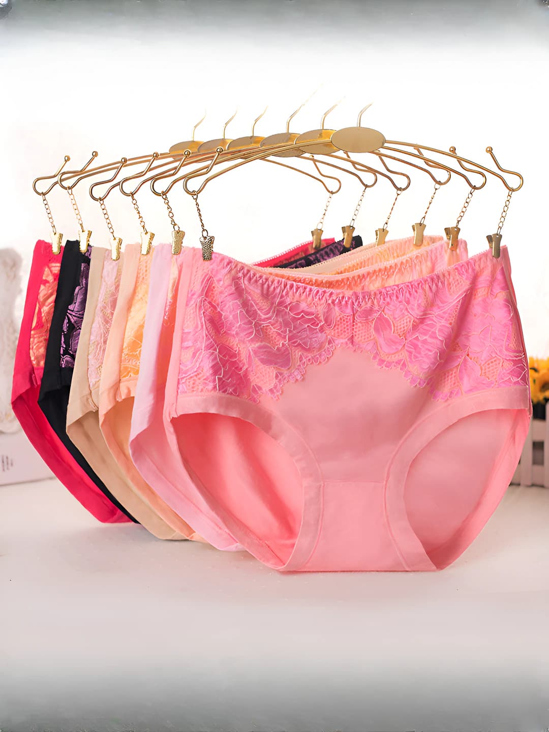 Women's lace high waist briefs, breathable, tummy control, slim fit, all-season