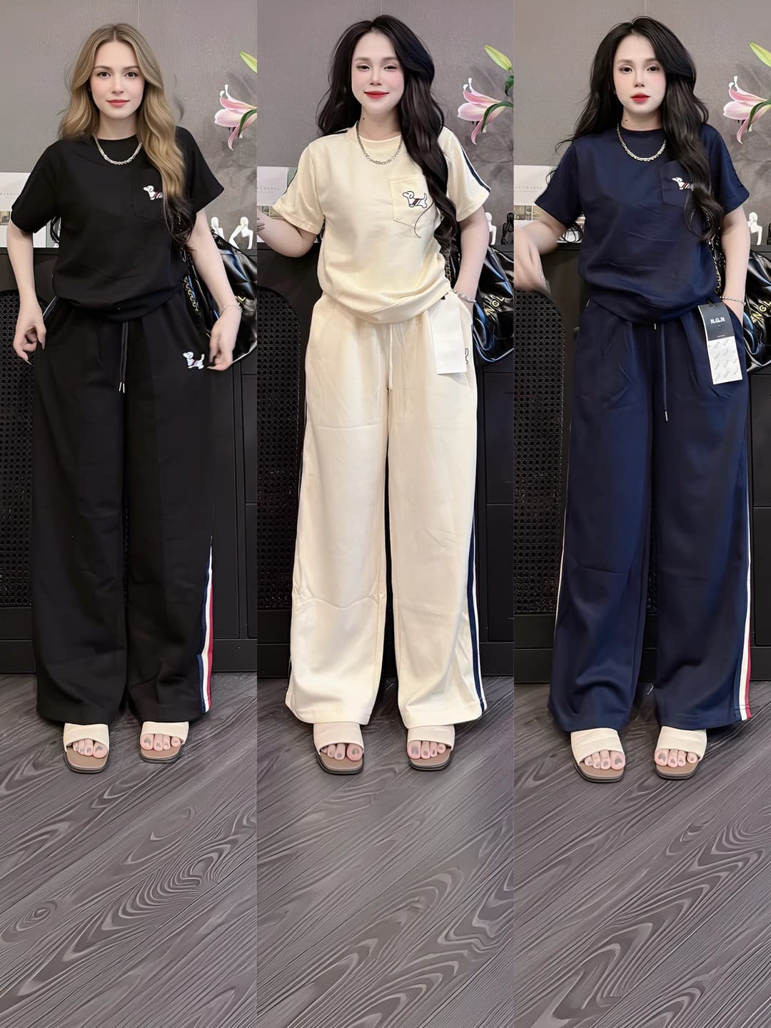 Ayollar uchun yozgi kundalik kiyim to'plami: futbolka va keng shim, bo'sh (oversize) kesim, bosma naqshli, kalta yeng