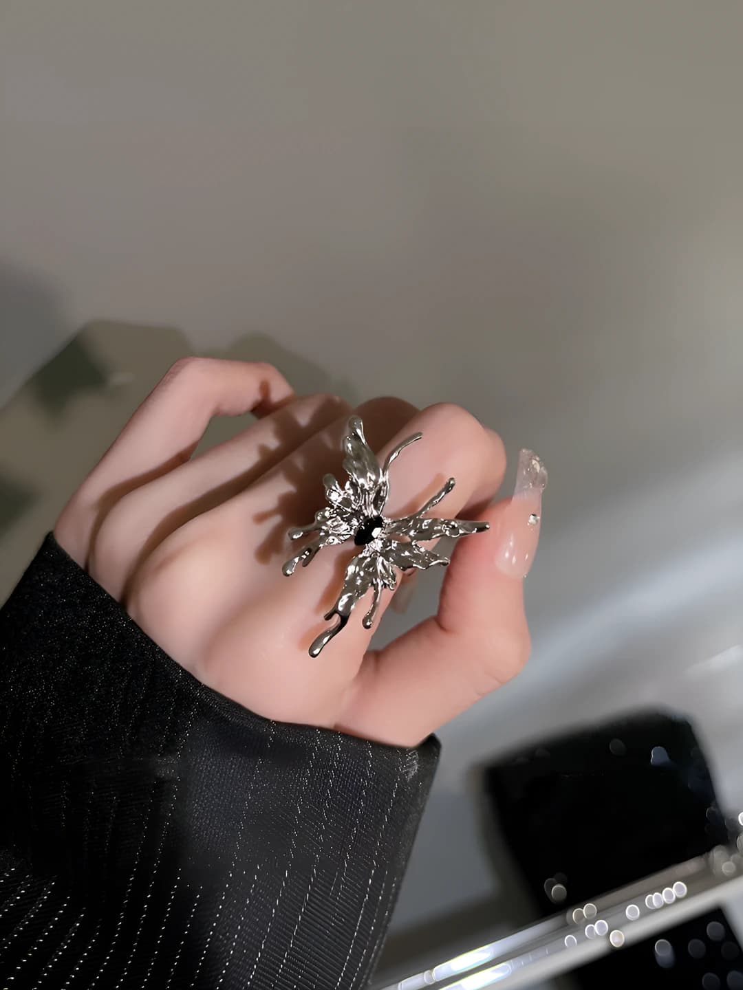 M834 Black Diamond Butterfly Ring