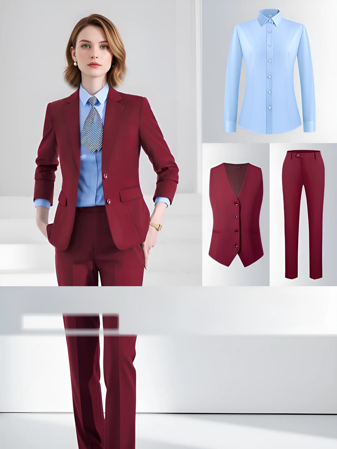 Bordo ayol kostyumi + Ko'ylak + Gilet + Shon
