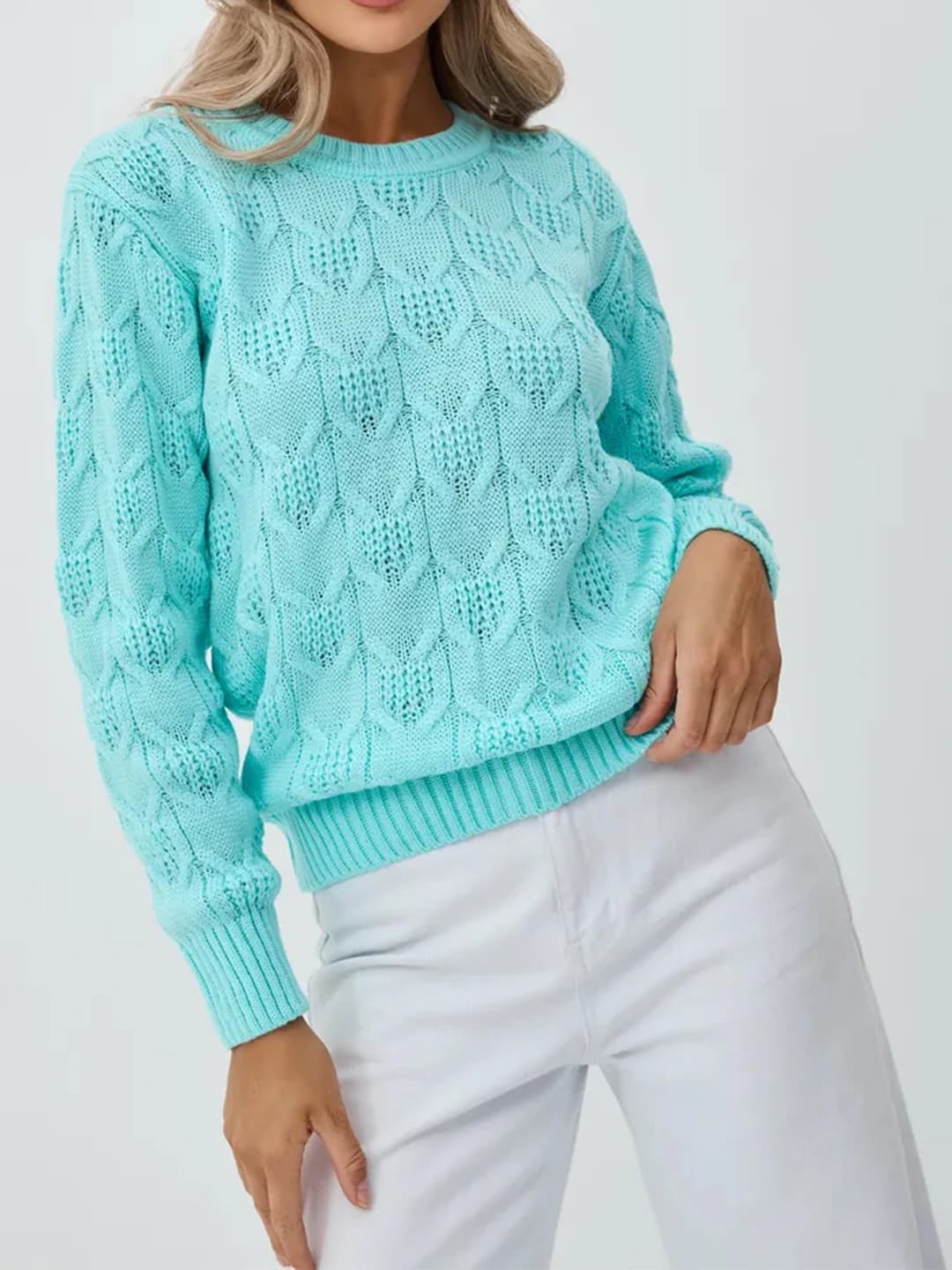 Women's 2026 winter solid colour slim fit crew neck long sleeve cropped sweater
