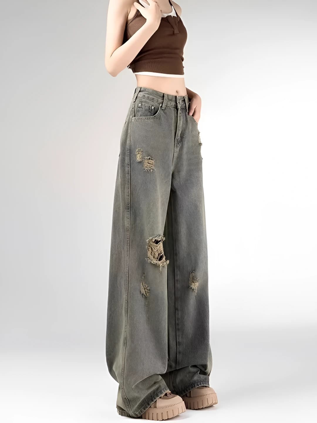 Ayollar uchun yozgi jinsi shim: baland bel, to'g'ri kesim, keng va klesh, yirtiq-dizayn, retro, bo'sh (oversize), past bo'ylilar uchun