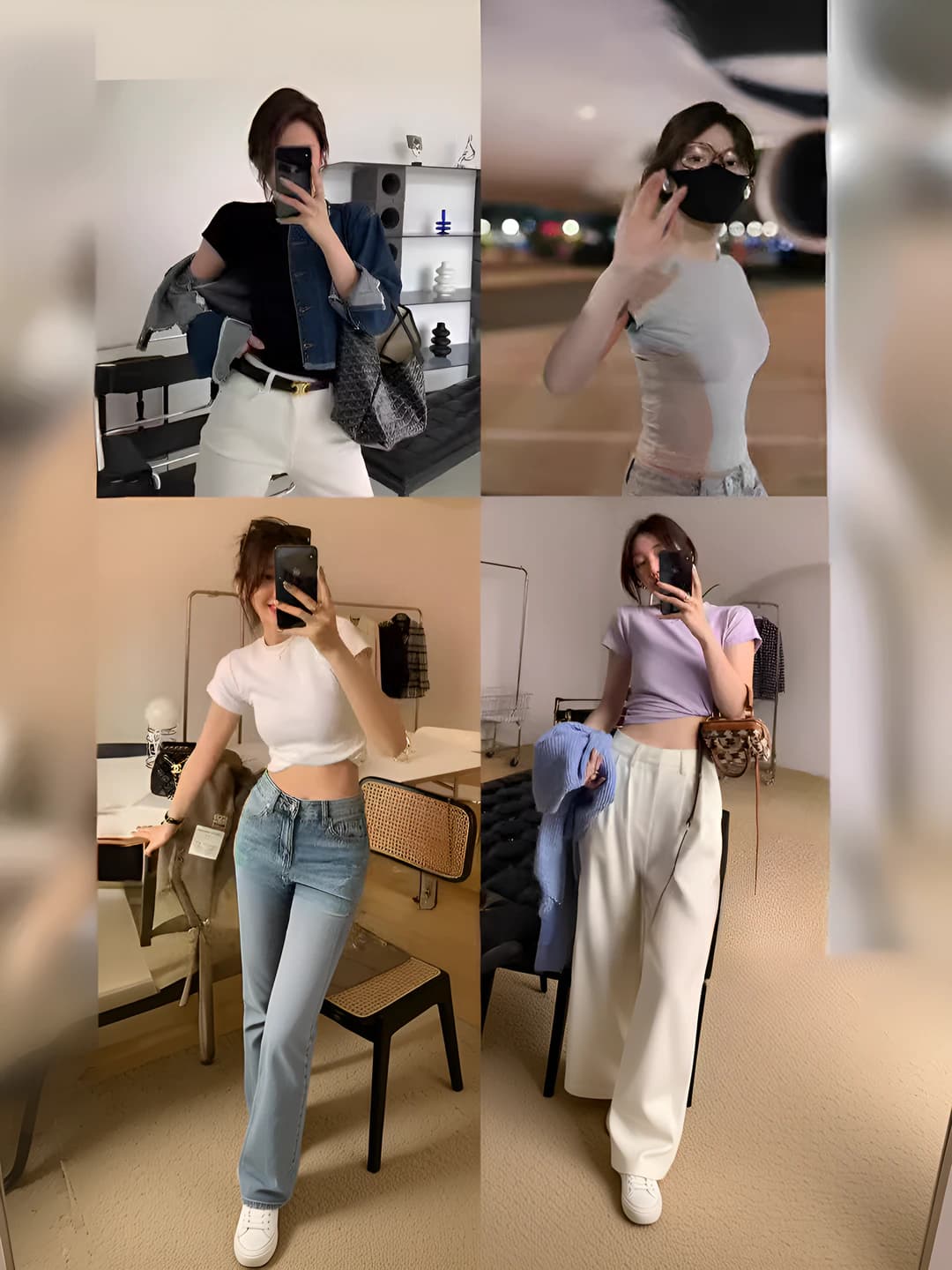 Women's Korean style V-neck slim fit short sleeve solid colour t-shirt