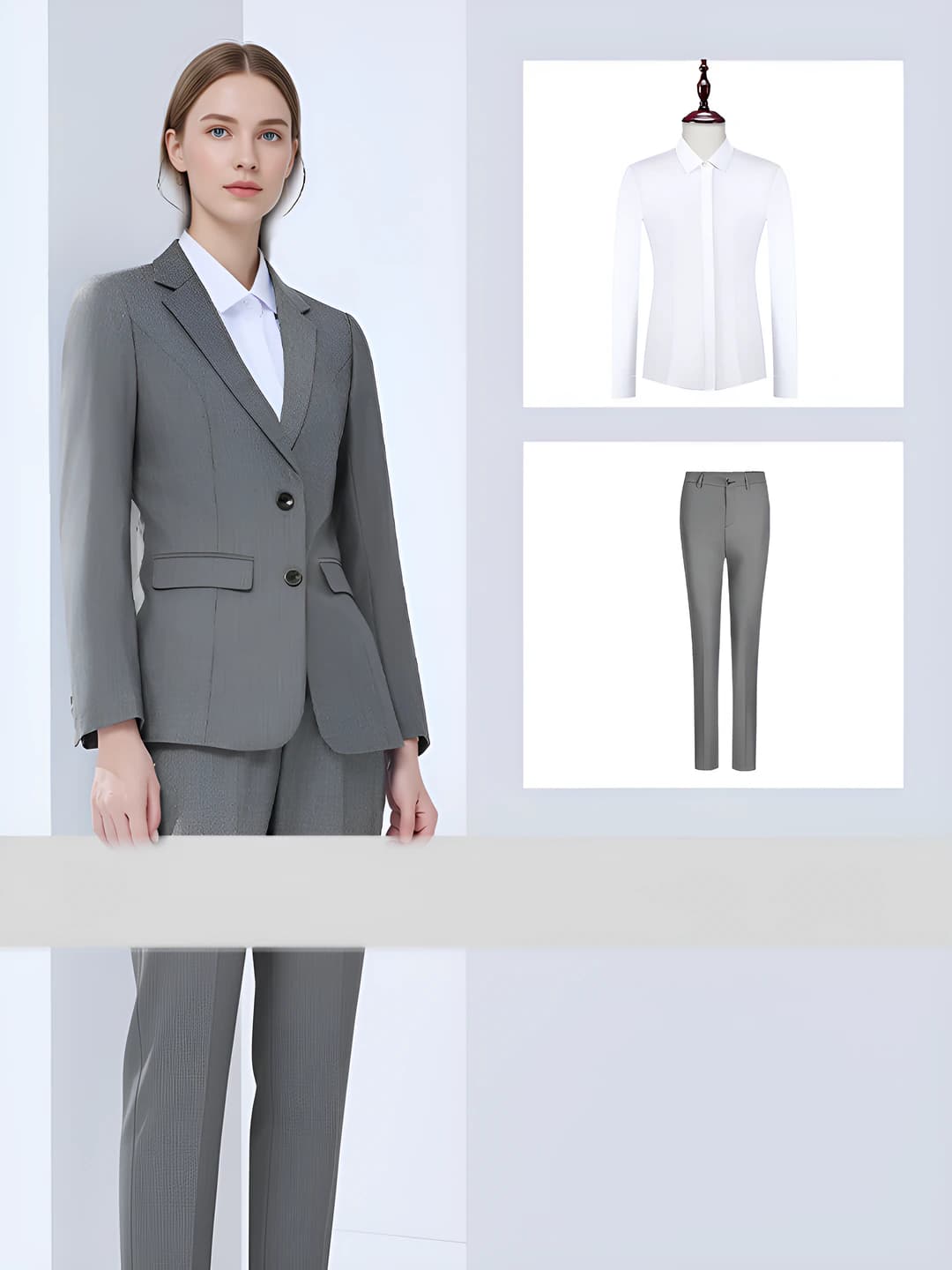Light gray women's suit + pants + blouse