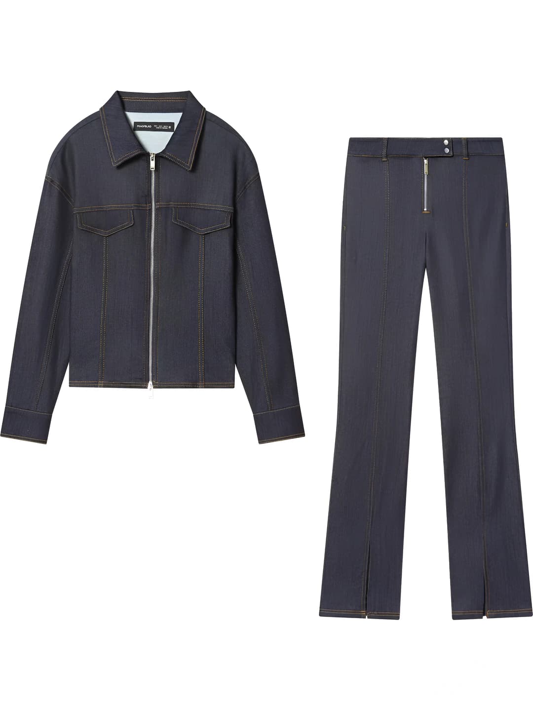 Women's slim fit denim jacket and trousers set, long sleeve, for spring and autumn