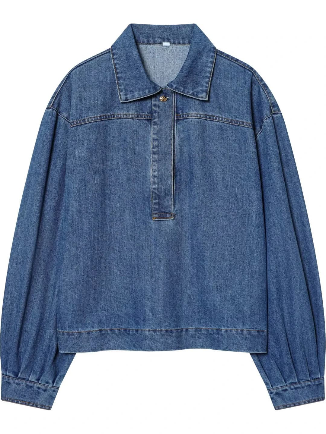 Women's denim shirt: lapel collar, long sleeve, loose fit, solid colour