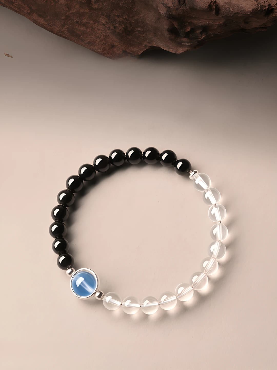 Single strand 8mm obsidian + white crystal