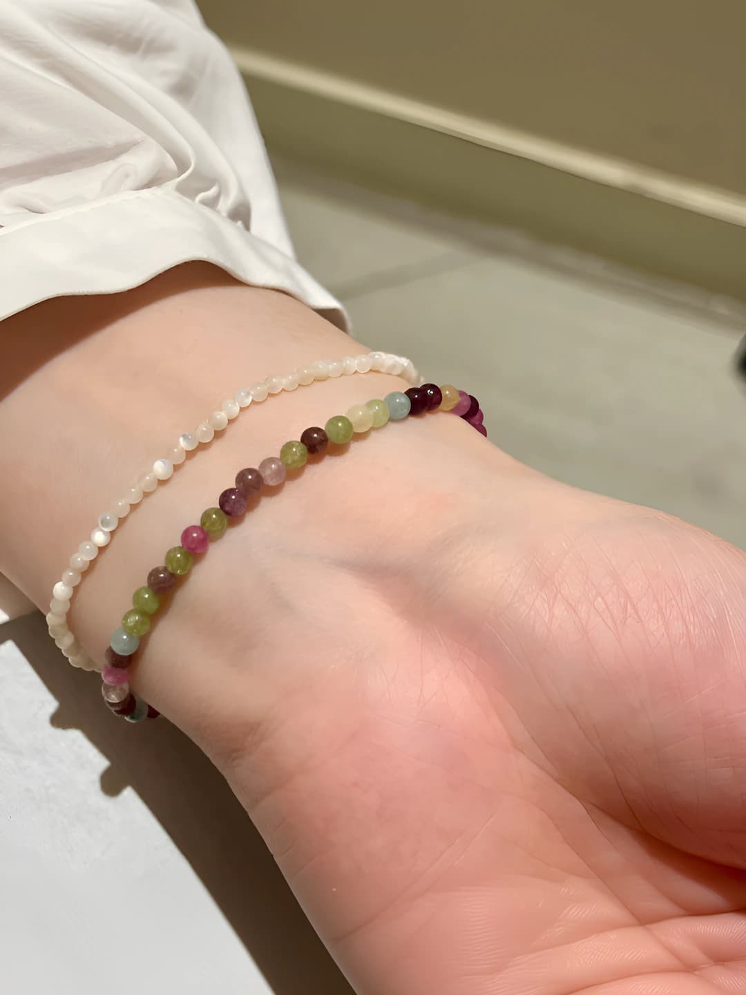 2.5mm белая жемчужина + 3mm турмалин