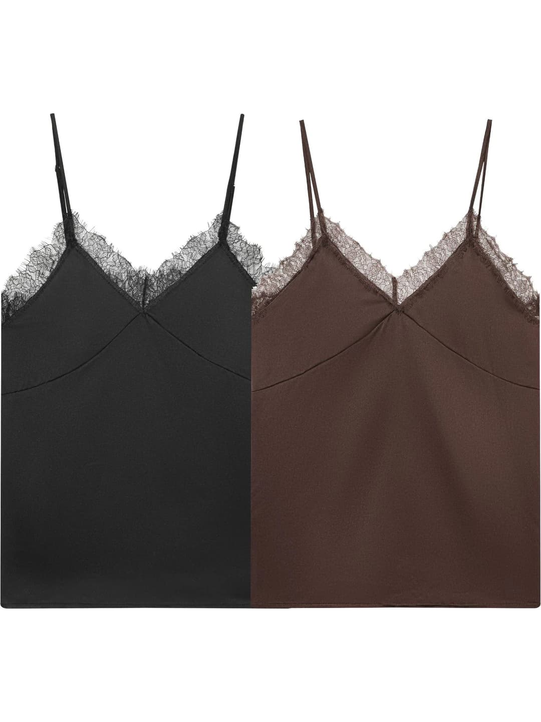 Women's lace-trim camisole top, summer, slim fit, solid colour, non-stretch