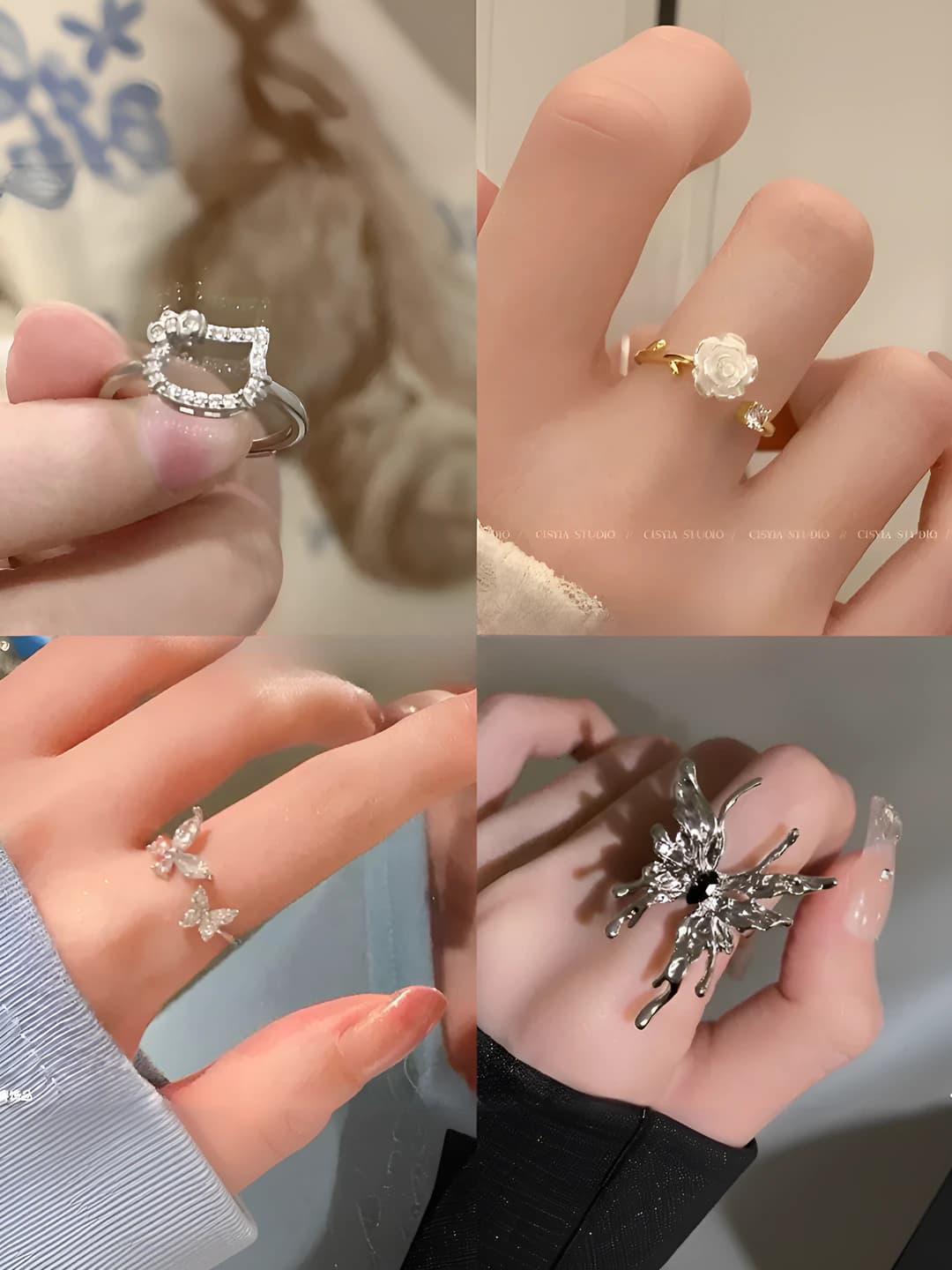 Серебряное жидкое кольцо с открытым краем и крыльями для женщин, элемент дизайна камелия, корейский стиль