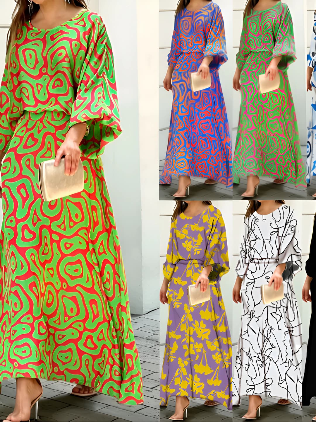 Women's summer printed set: plus size, loose fit, long sleeve top and high waist long skirt