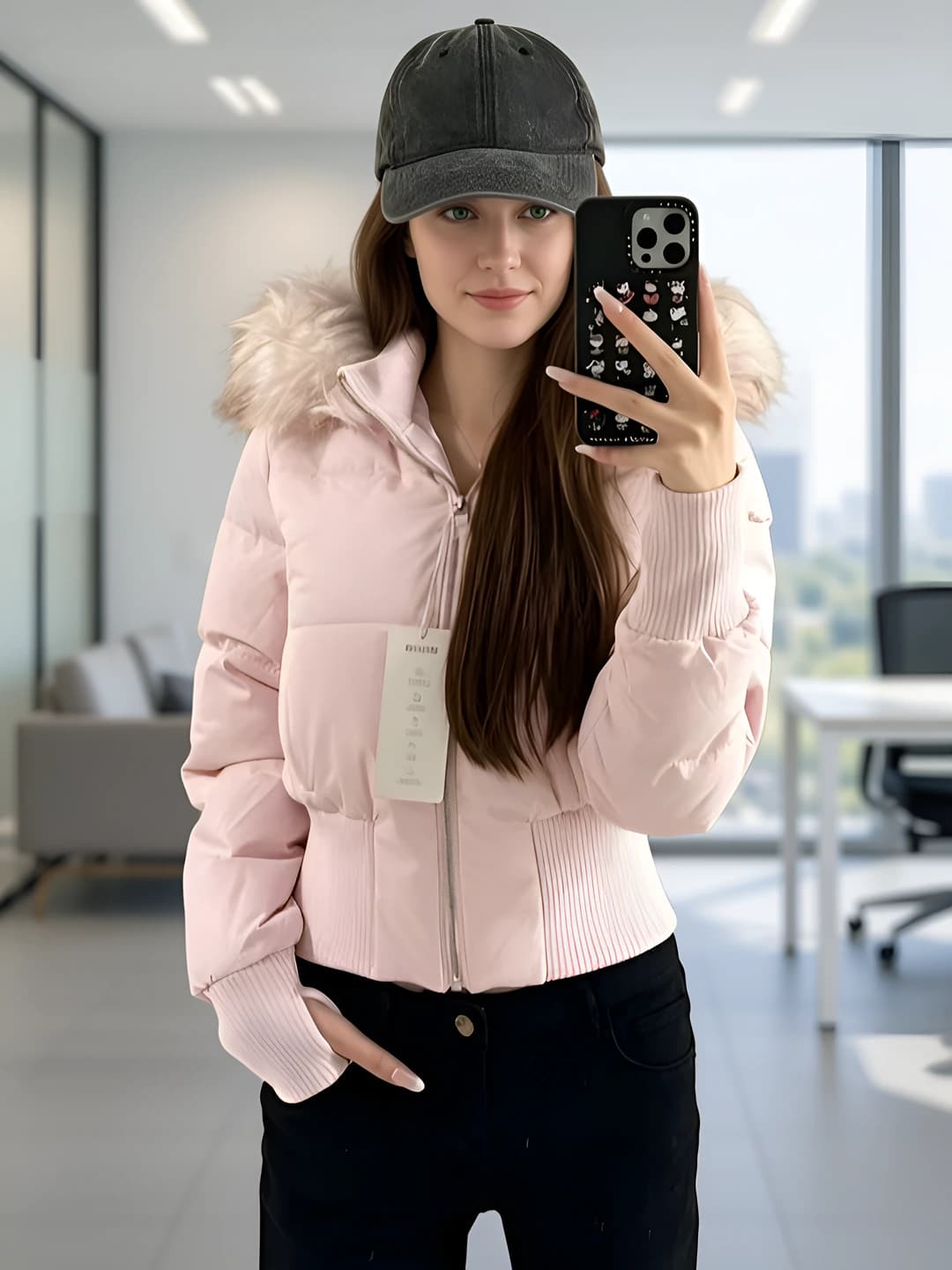 Women's winter padded jacket: down-alternative fill, stand collar, zip, slimming, for petite