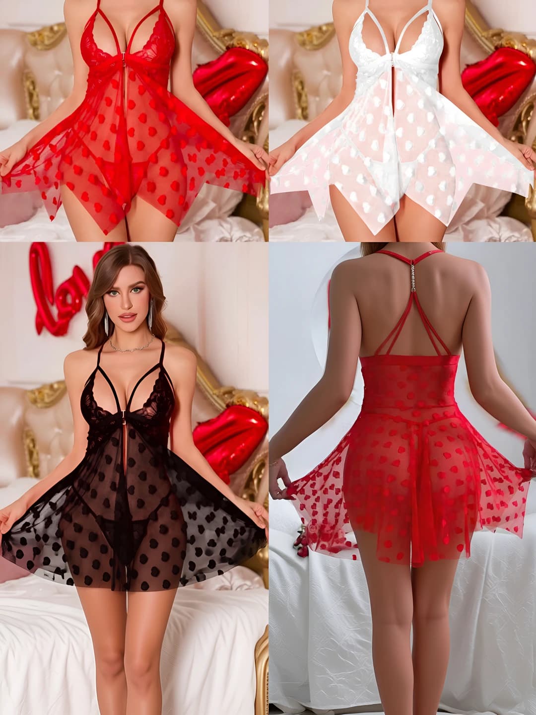 Women's lace mesh nightgown, sleeveless, mini skirt, for spring
