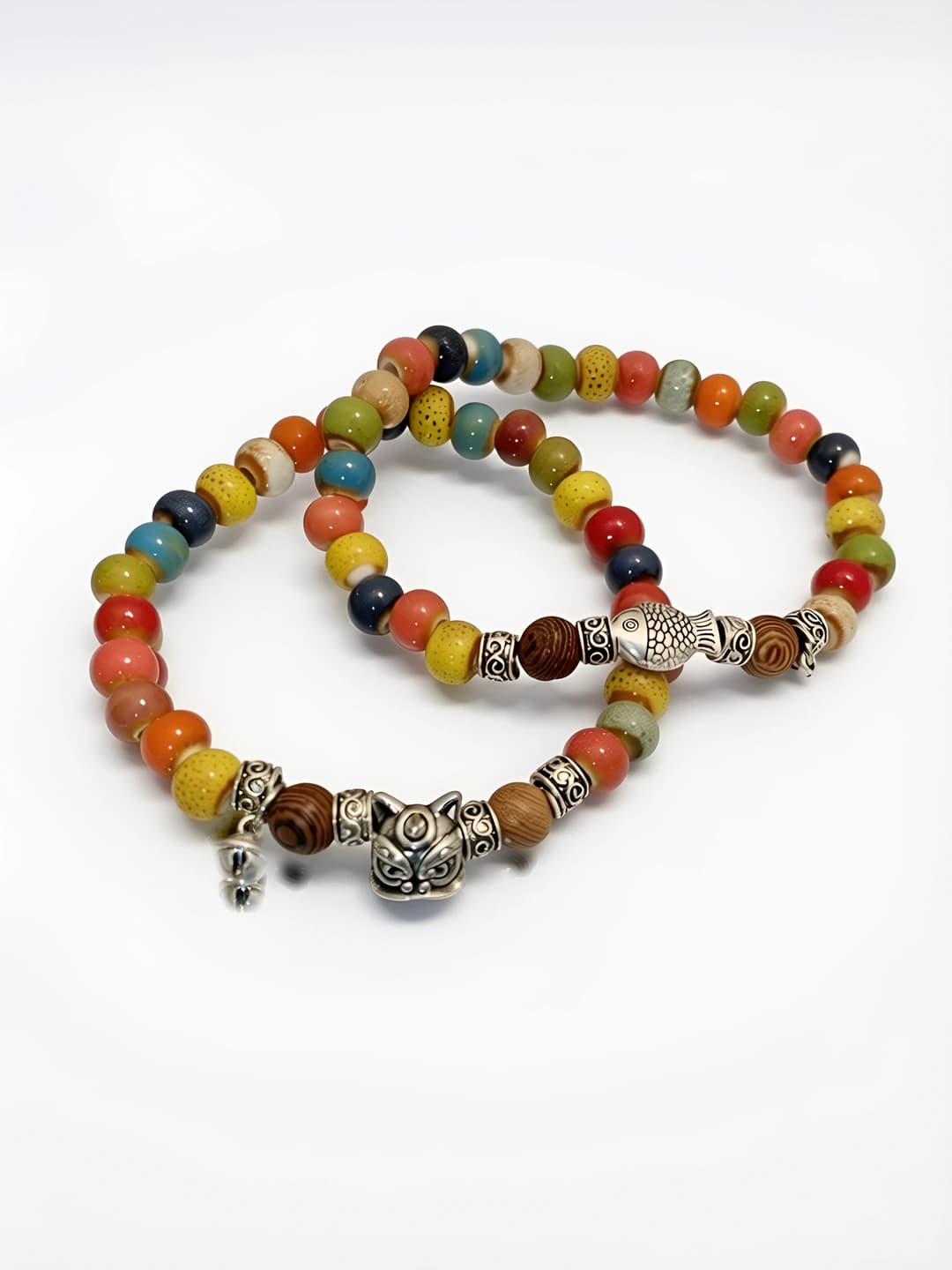 Women's glass bracelet, handmade, mixed material, ethnic style