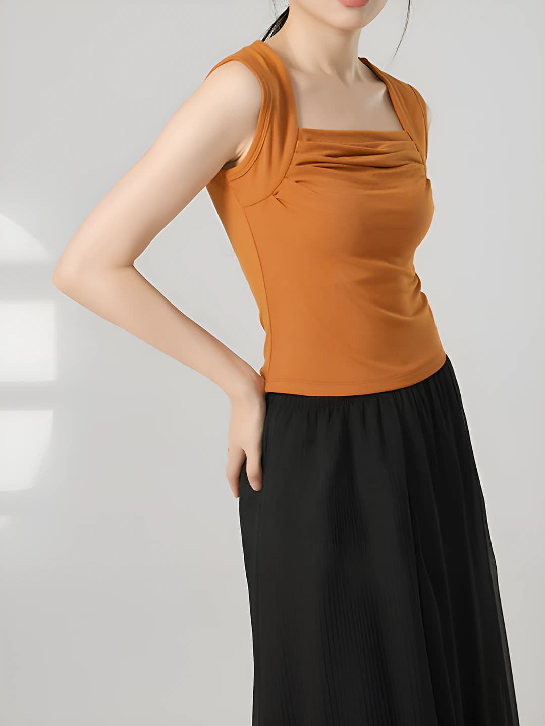 Women's sleeveless tank top: slim fit, solid colour, square neck, cropped, for summer classical and modern dance practice