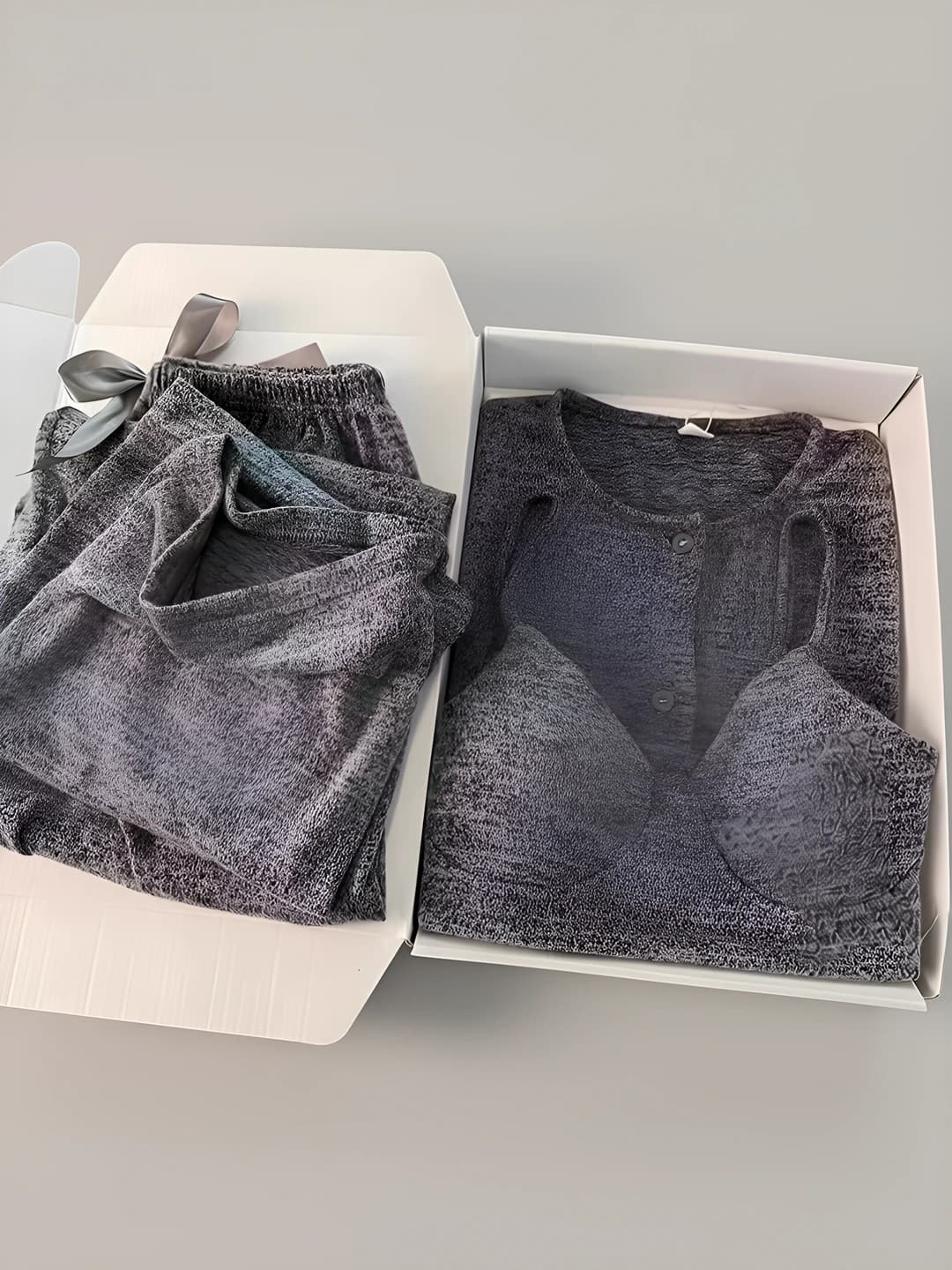 Women's home wear set: long sleeve cardigan, camisole and trousers, V-neck, thin, all-season