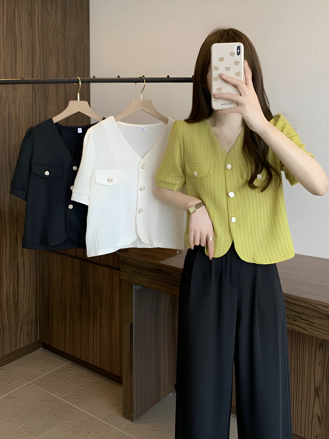 Women's summer plus-size short V-neck solid colour blouse, slimming short sleeve shirt