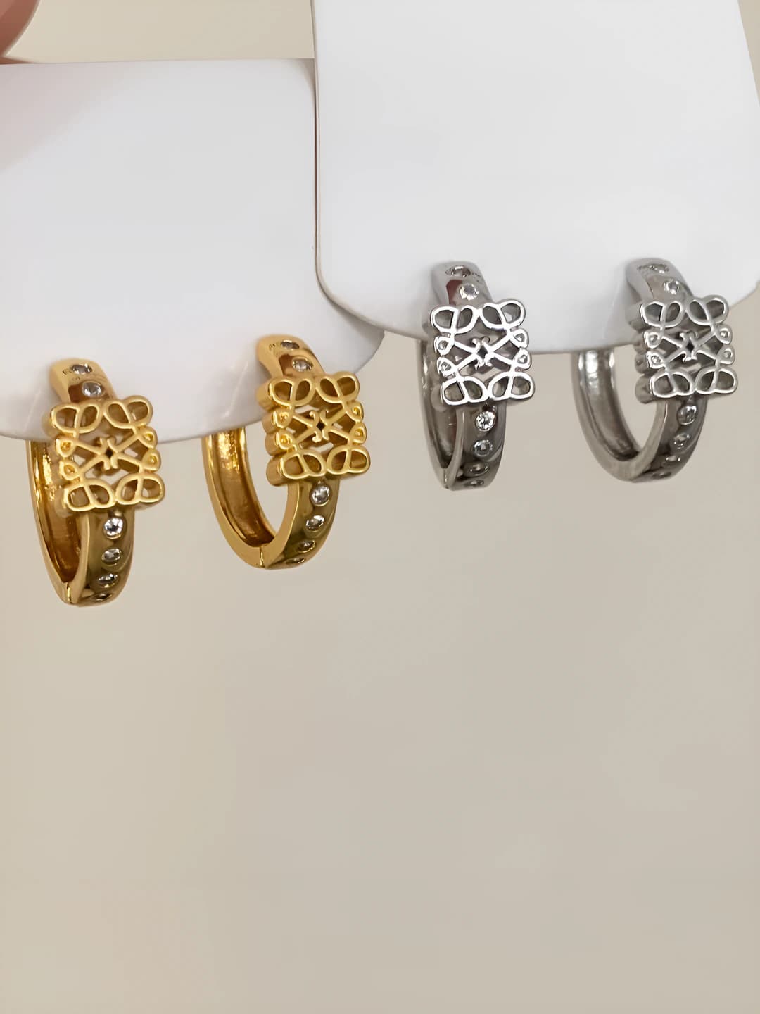 Women's retro style geometric earrings, copper with 18k palladium plating