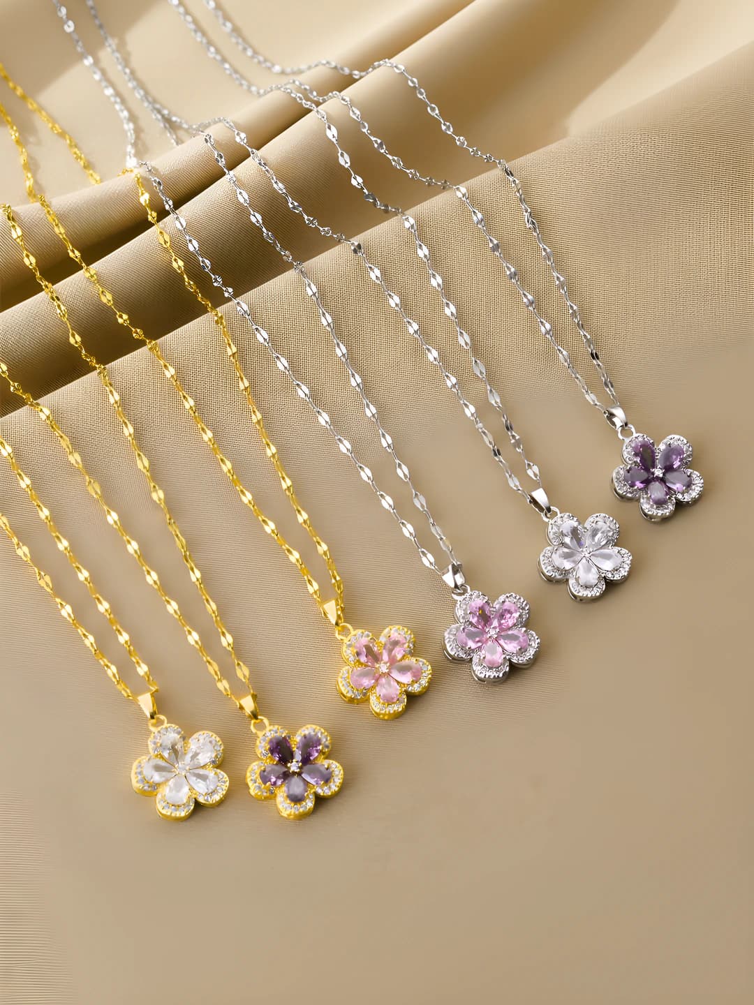 Women's titanium steel chain necklace with 18K gold plated flower pendant, accessory