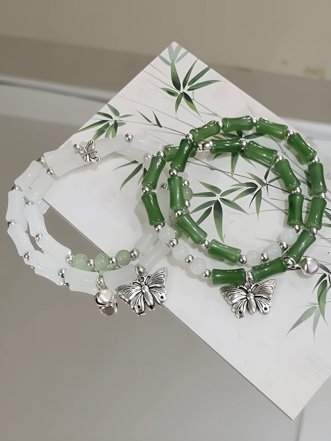 Women's 2026 Chinese style glass bracelet with bells and butterflies, handmade, design element: plants and flowers