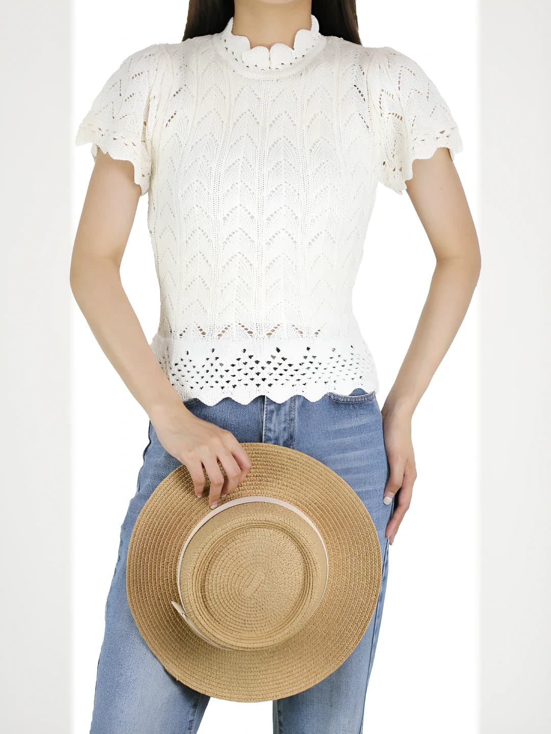 Women's summer knit top, crew neck, long sleeve, loose fit, solid colour, pullover