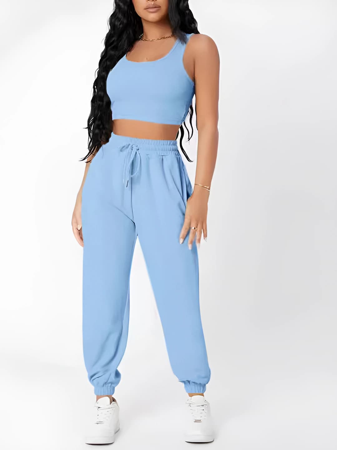 Women's 2026 sports suits: sleeveless tank top and shorts set, chenille fabric, main fabric composition spandex