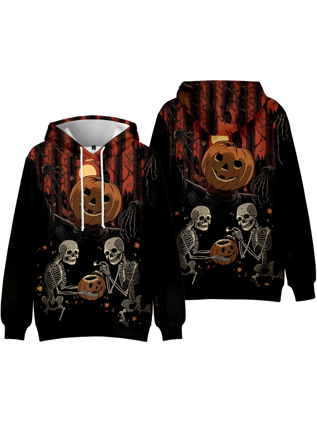 Ayollar uchun bahor-kuz uzun yengli 3D bosma naqshli xudili svitshot, Halloween qoraxon va qovon boshli, kundalik bo'sh (oversize) kesim