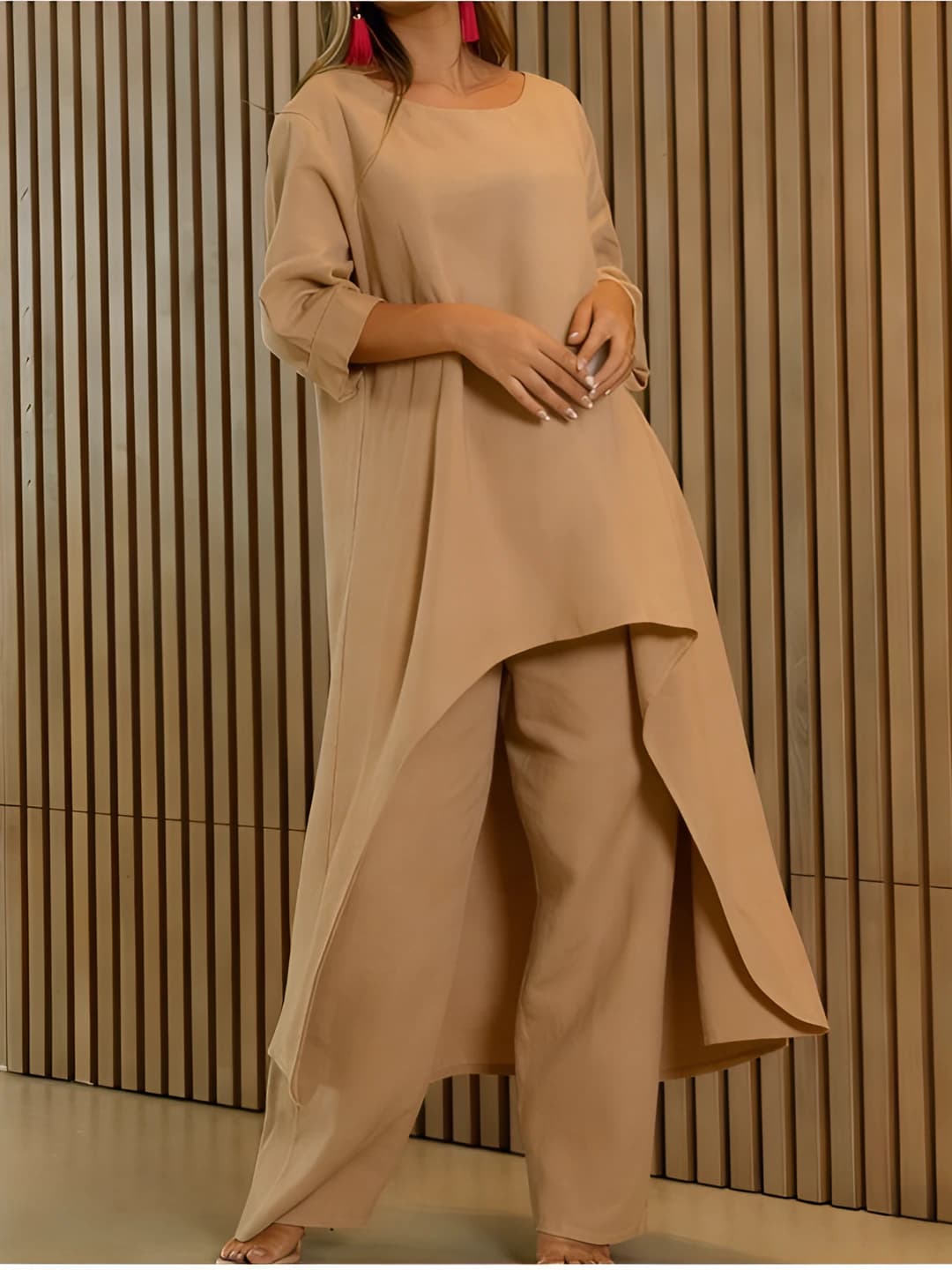 Women's plus size Korean style casual sports set: crew neck short sleeve t-shirt and trousers, main fabric composition 50%-70%, fabric 2 composition 30%-50%, all-season
