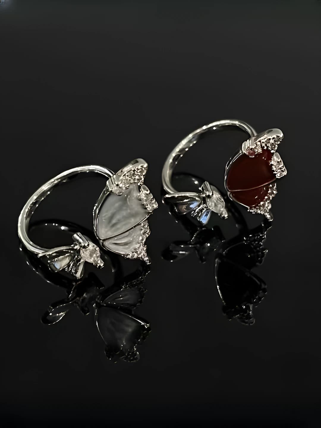 Butterfly ring 2pc red+silver