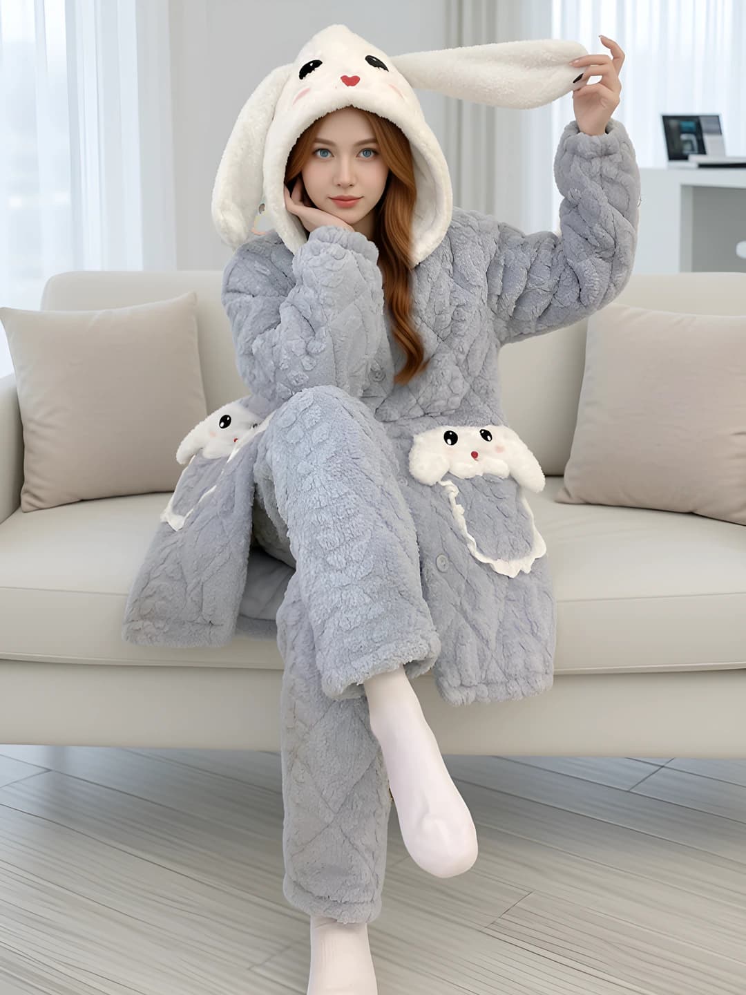 Женский зимний комплект пижам из кораллового флиса, утеплённый, с начёсом, длинный рукав, брюки, дышащий