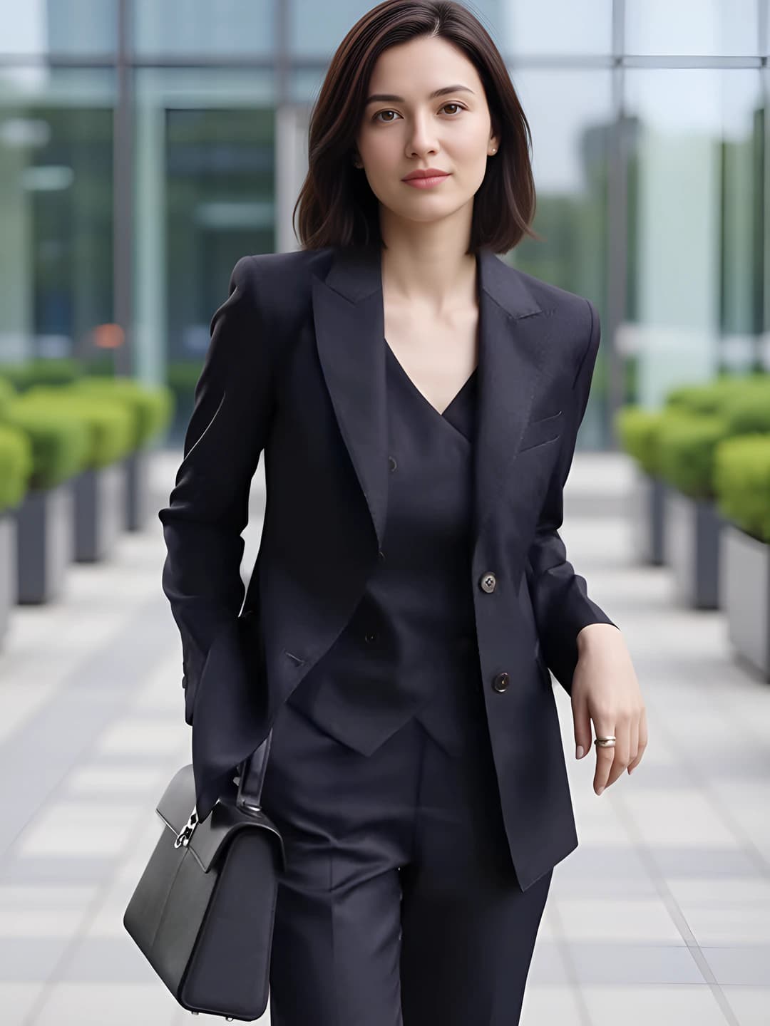 Bluish-black, long sleeve, suit