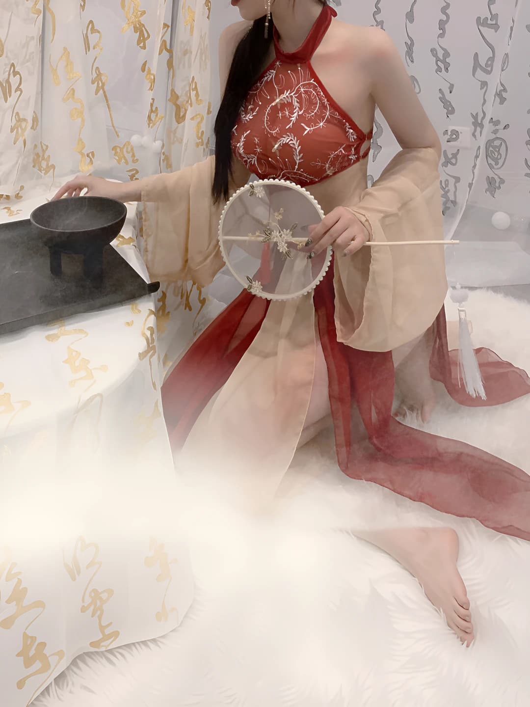 Эротический комплект нижнего белья Hanfu для женщин: ретро стиль, вышивка Dunxuan Feitian и феникса, кружево, на бретелях, 95% полиэстер