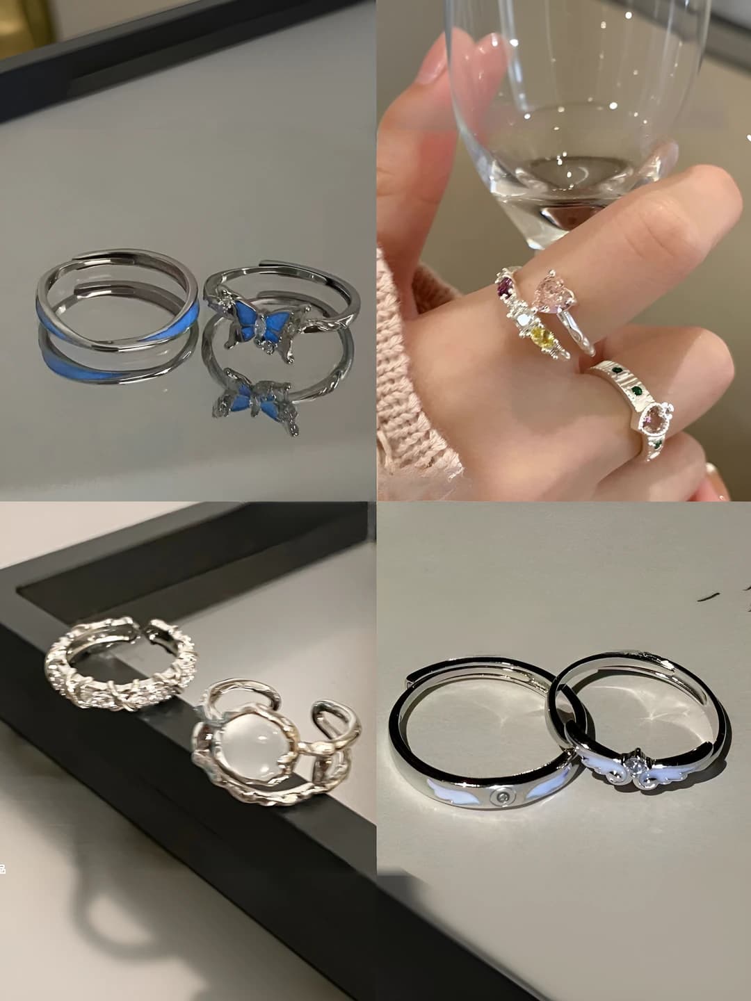 Women's pink heart-shaped open ring, adjustable index finger ring, zinc alloy, korean style