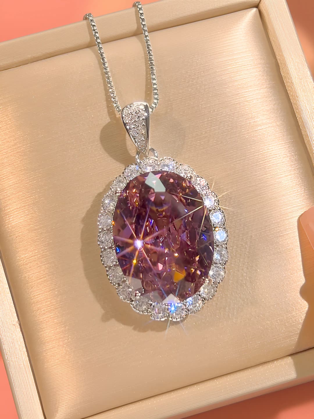 White gold dried rose pendant with chain