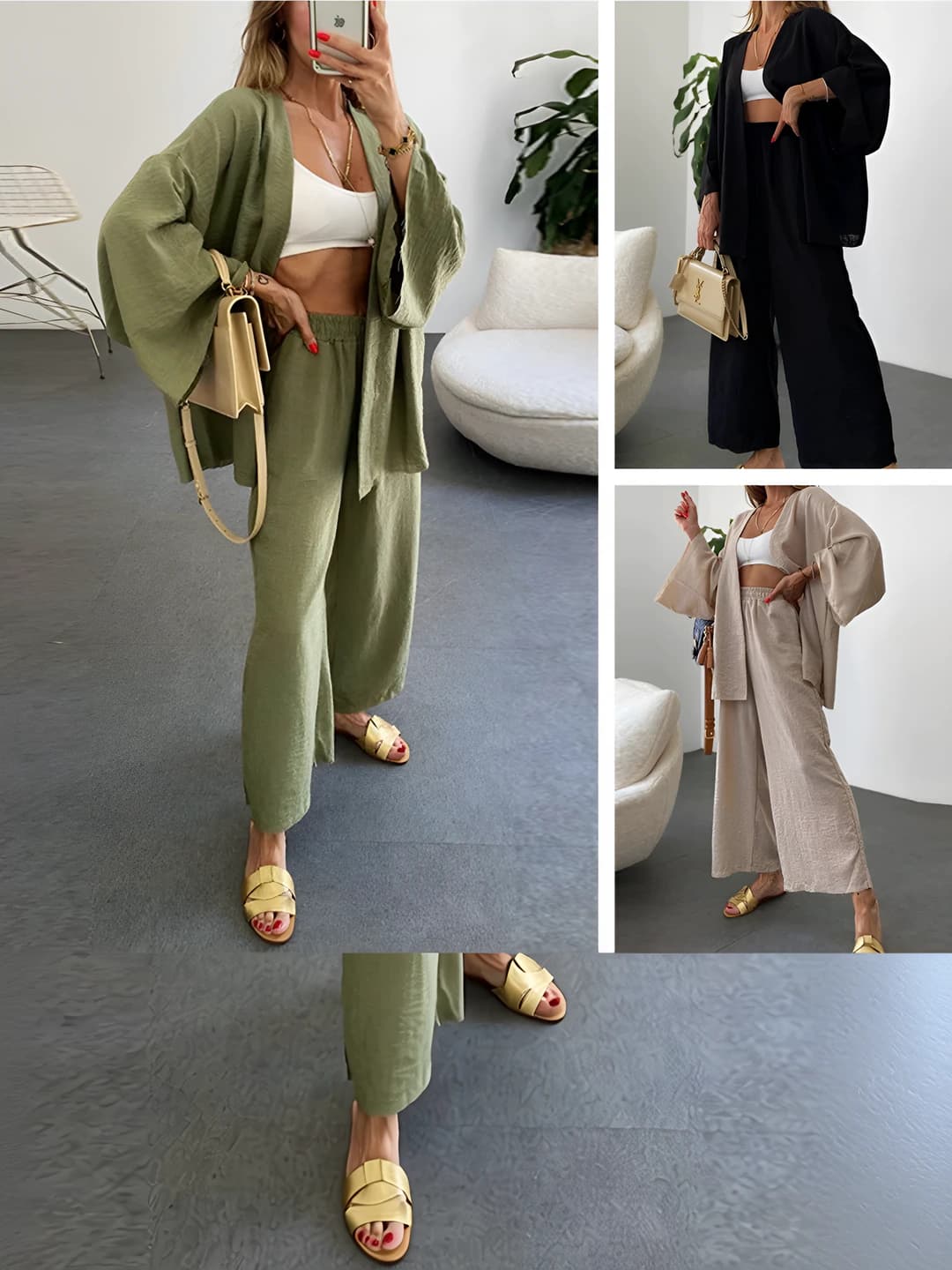 Women's plus size clothing set 2026, solid colour, loose fit, casual: long sleeve top and trousers