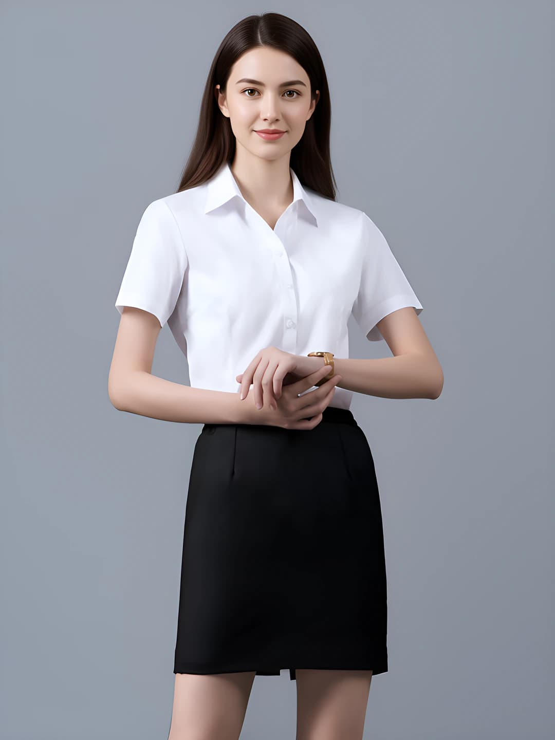 Women's summer short sleeve cotton blouse, solid colour, slim fit, lapel collar, casual and work wear