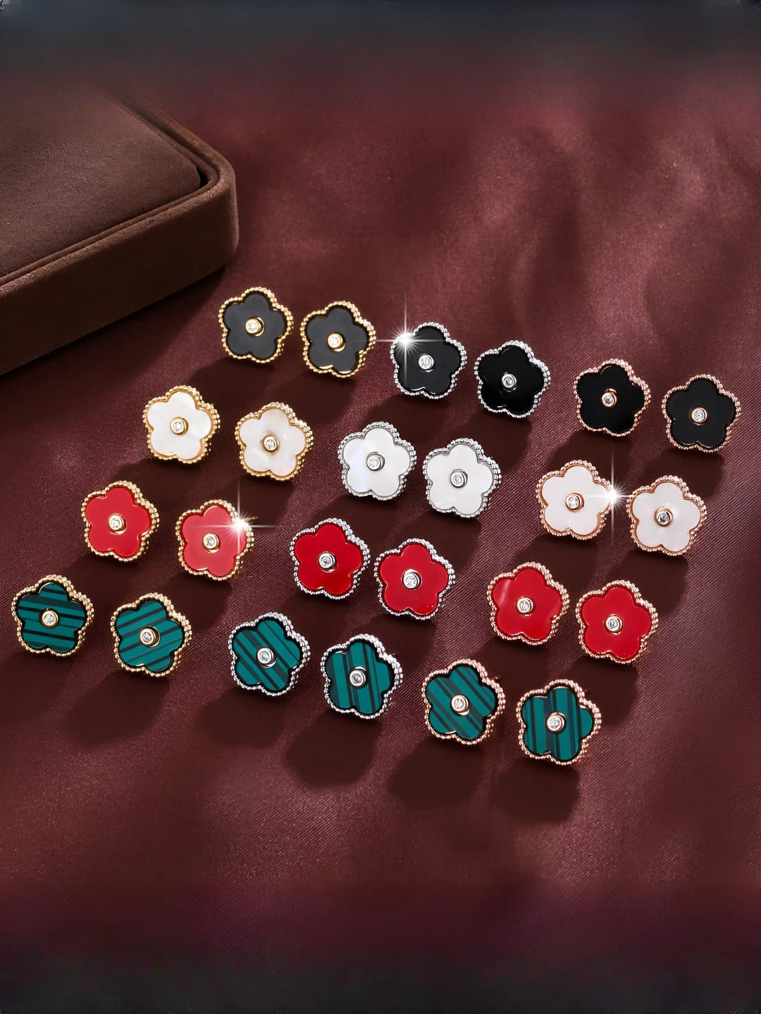 Women's flower design stud earrings with zirconia in a versatile style