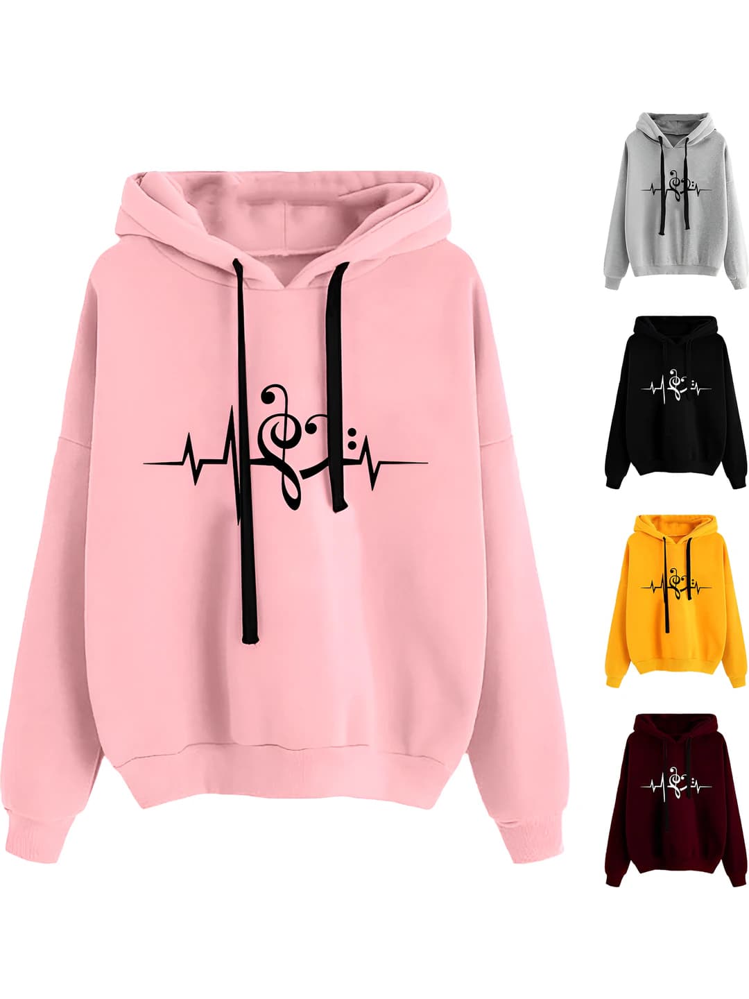 2026 winter women's loose fit slimming printed hoodie