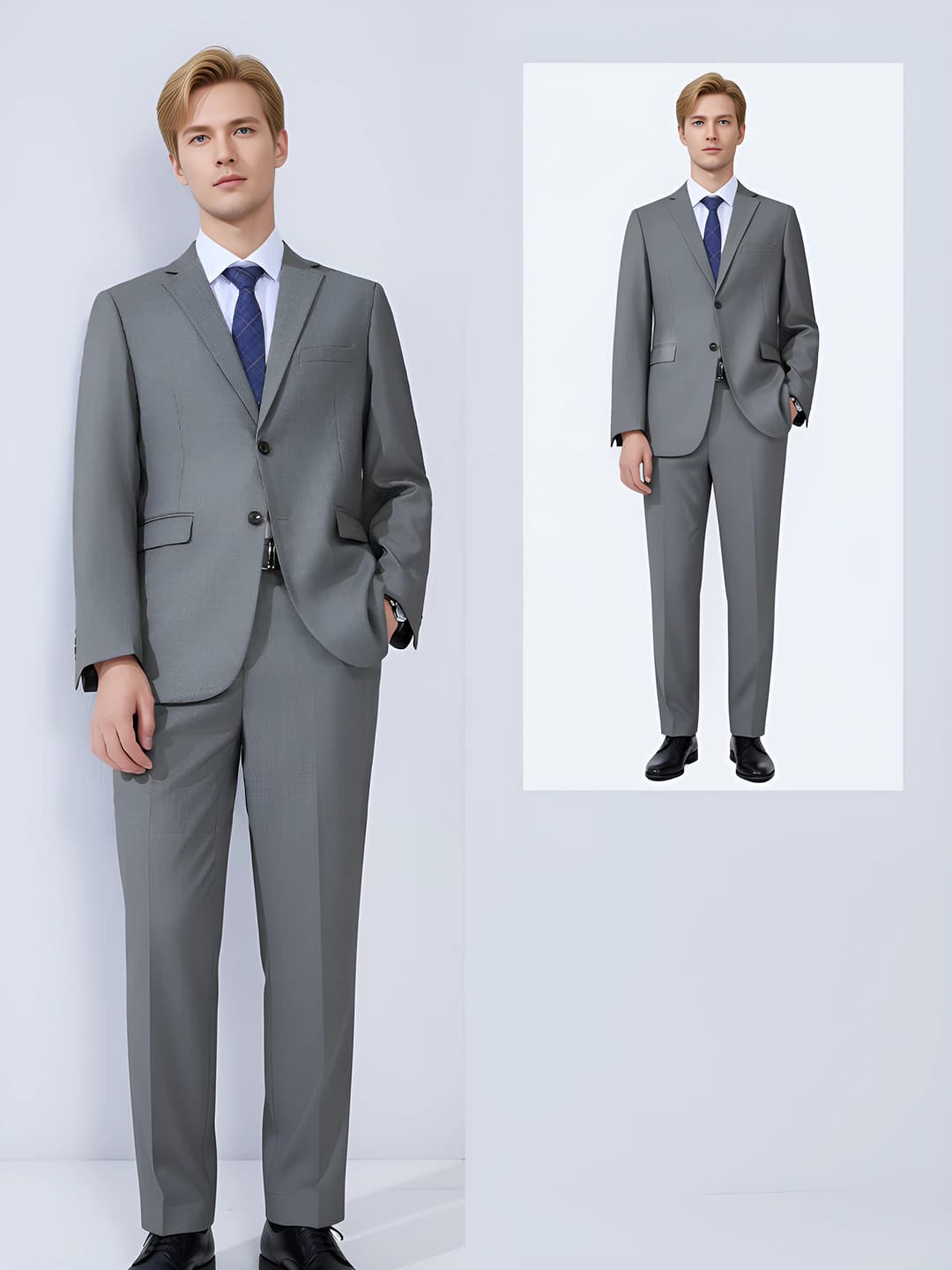 Light gray men's suit + pants + shirt