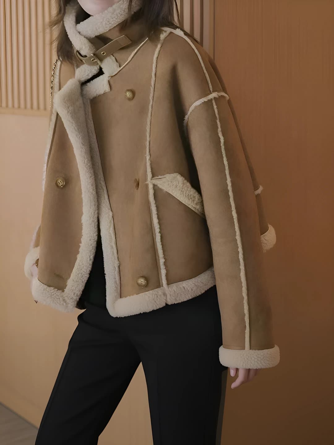 Women's winter thickened cropped padded jacket for petite, loose fit, long sleeve, POLO collar, zip, 2026