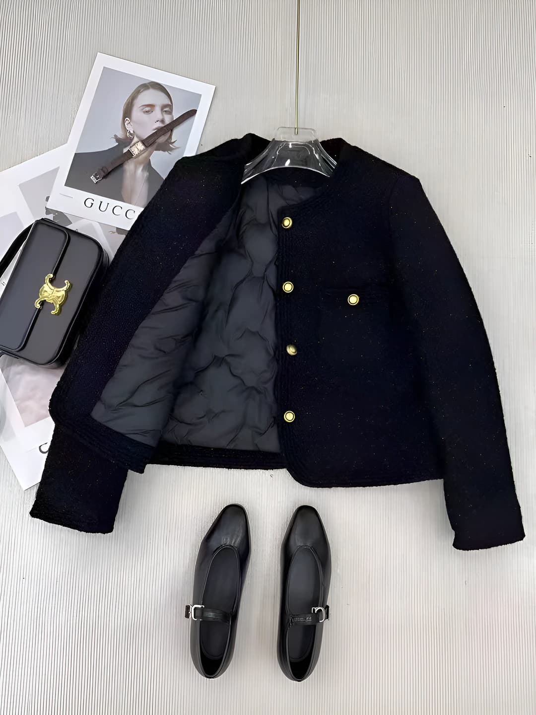Women's down jacket for autumn-winter 2026, thickened, solid colour, loose fit, sleeveless, POLO collar, black