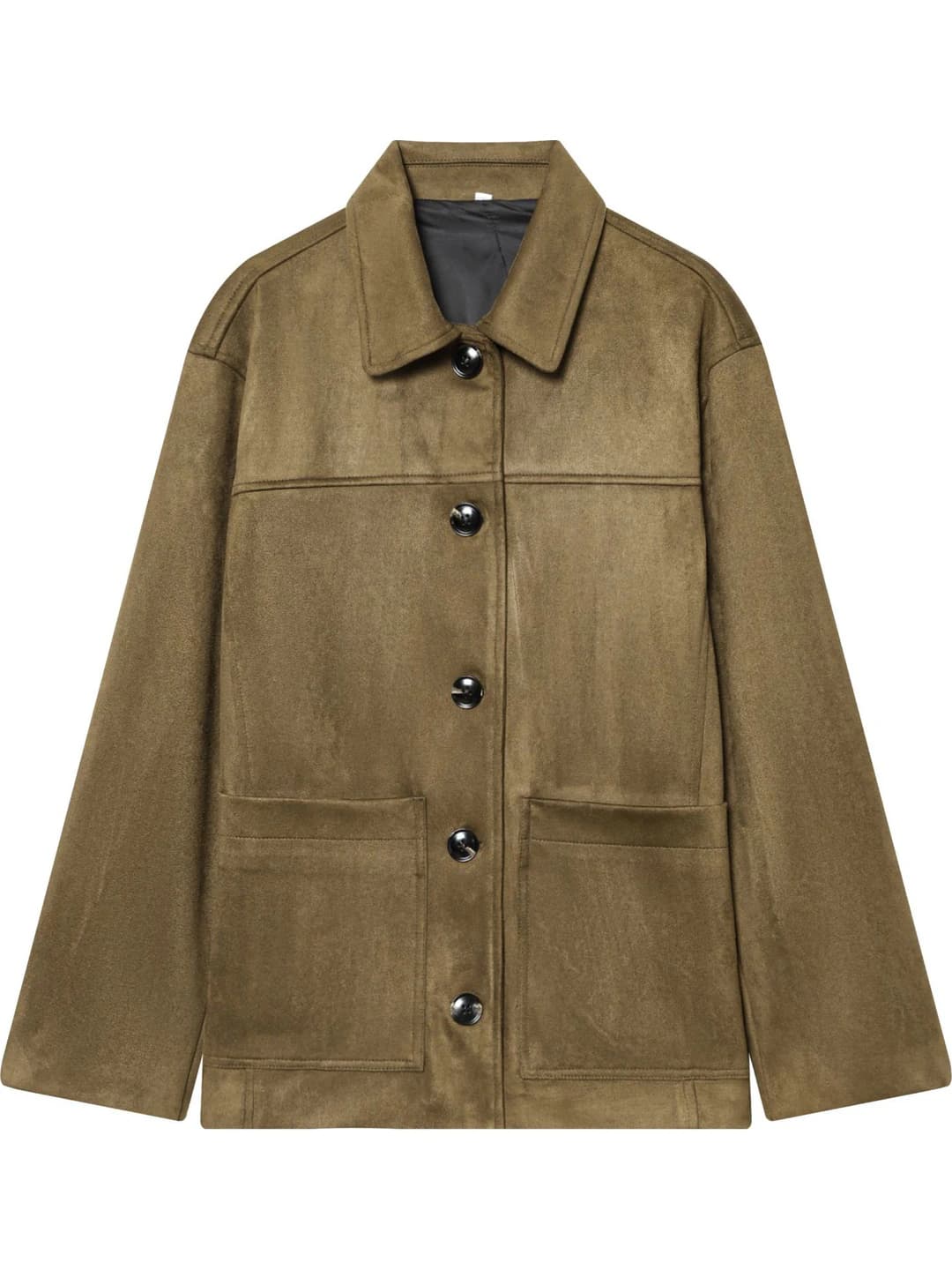 Ayollar uchun kurtka: bo'sh (oversize) kesim, uzun yeng, POLO yoqa, bir rangli, kundalik uslub