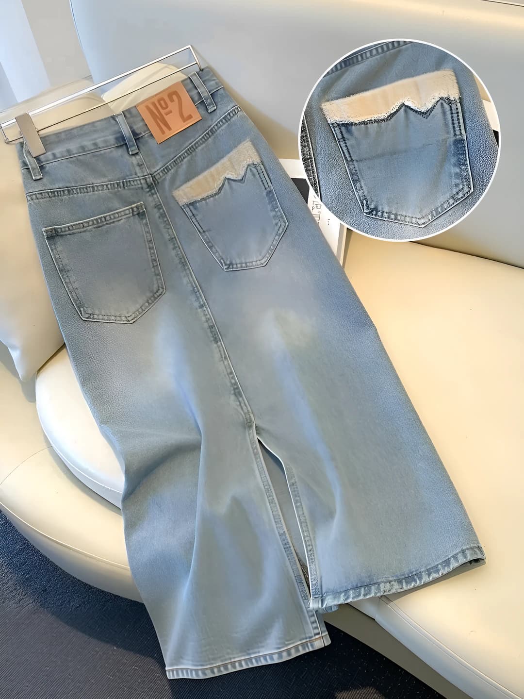 Women's spring-summer light denim skirt, 2026, high waist, mid-length, slimming, A-line, with slit