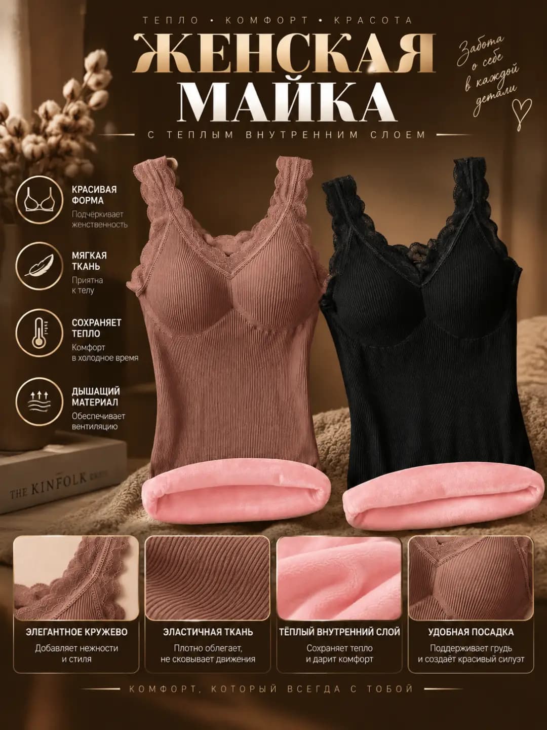 Women's fleece-lined striped shapewear camisole
