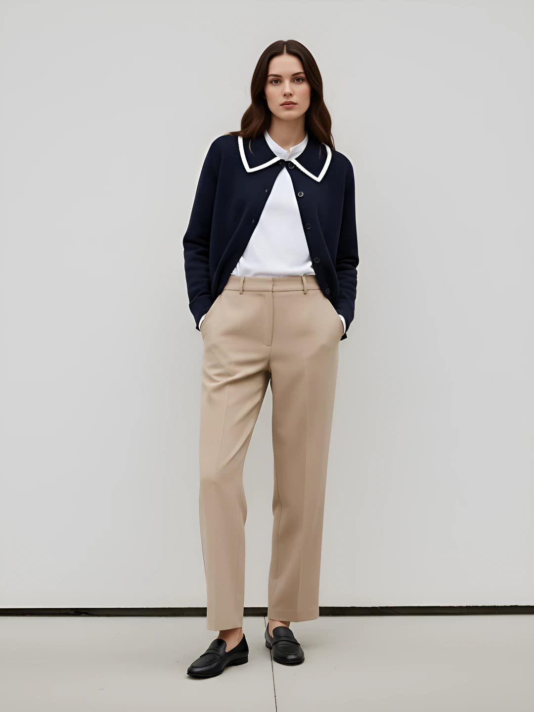 Women's 2026 spring cardigan, solid colour, loose fit, lapel collar, long sleeve