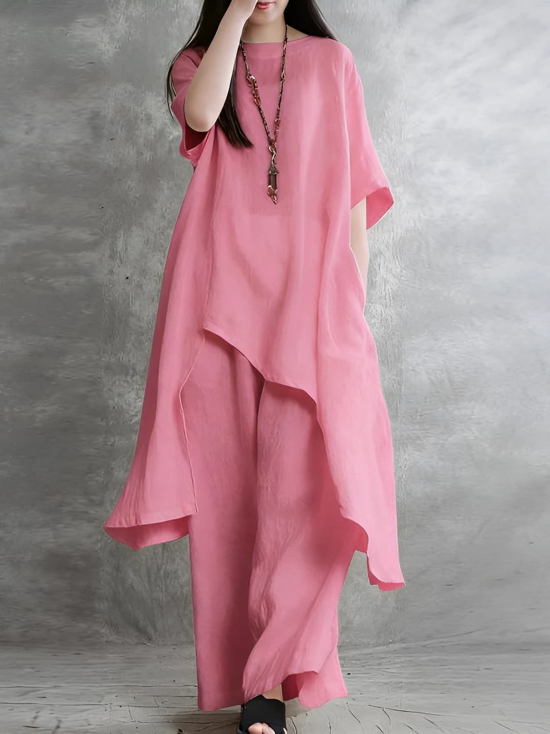 Women's casual clothing set: short sleeve t-shirt and trousers, Korean style, plus size, all-season