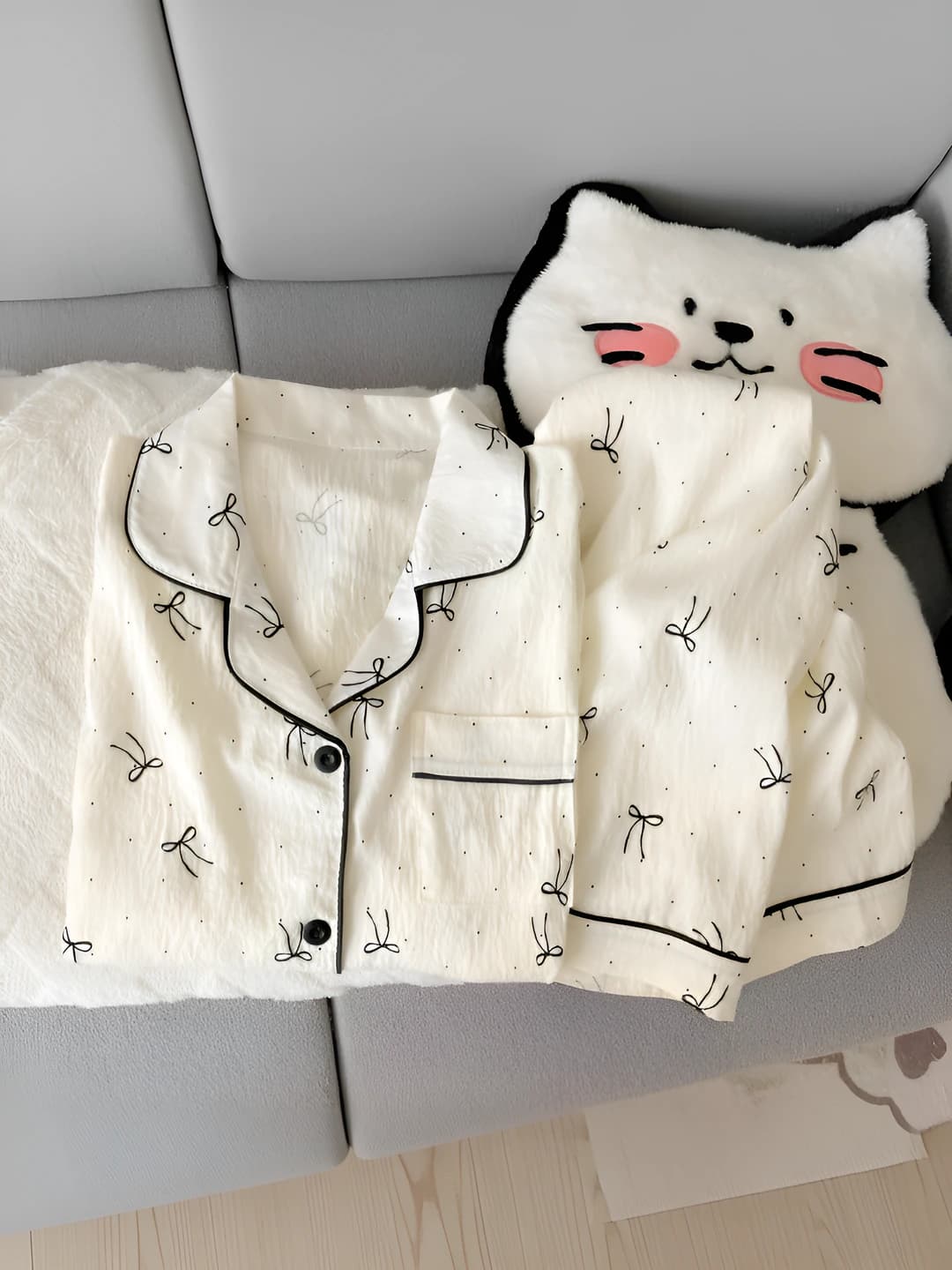 Women's spring-autumn pajama set: cardigan and trousers, loose fit, plus size, lapel collar, long sleeve, thin, breathable, loungewear