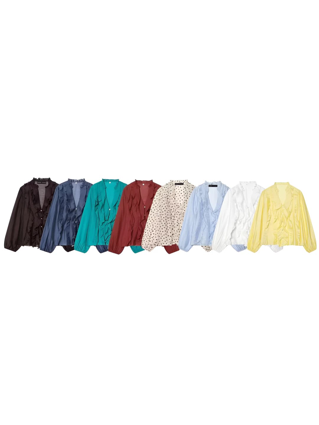 Ayollar uchun kuzgi yupqa, bir rangli, V-yoqali, uzun yengli, bo'sh (oversize) kesimli bluzka