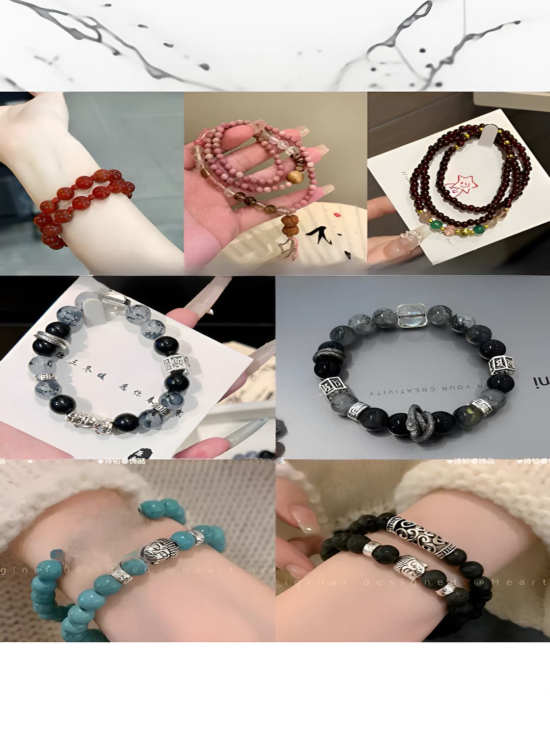 Retro style black obsidian and ink bead Pixiu bracelet, 24 beads, handmade, attracts wealth from all directions