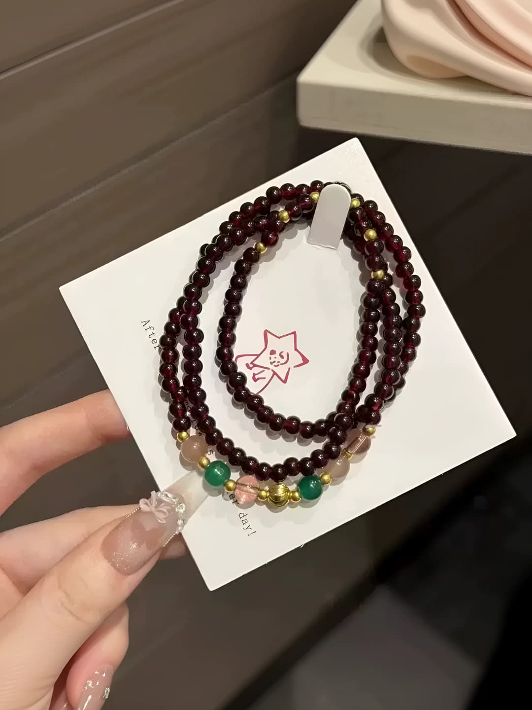 Triple layer garnet bracelet